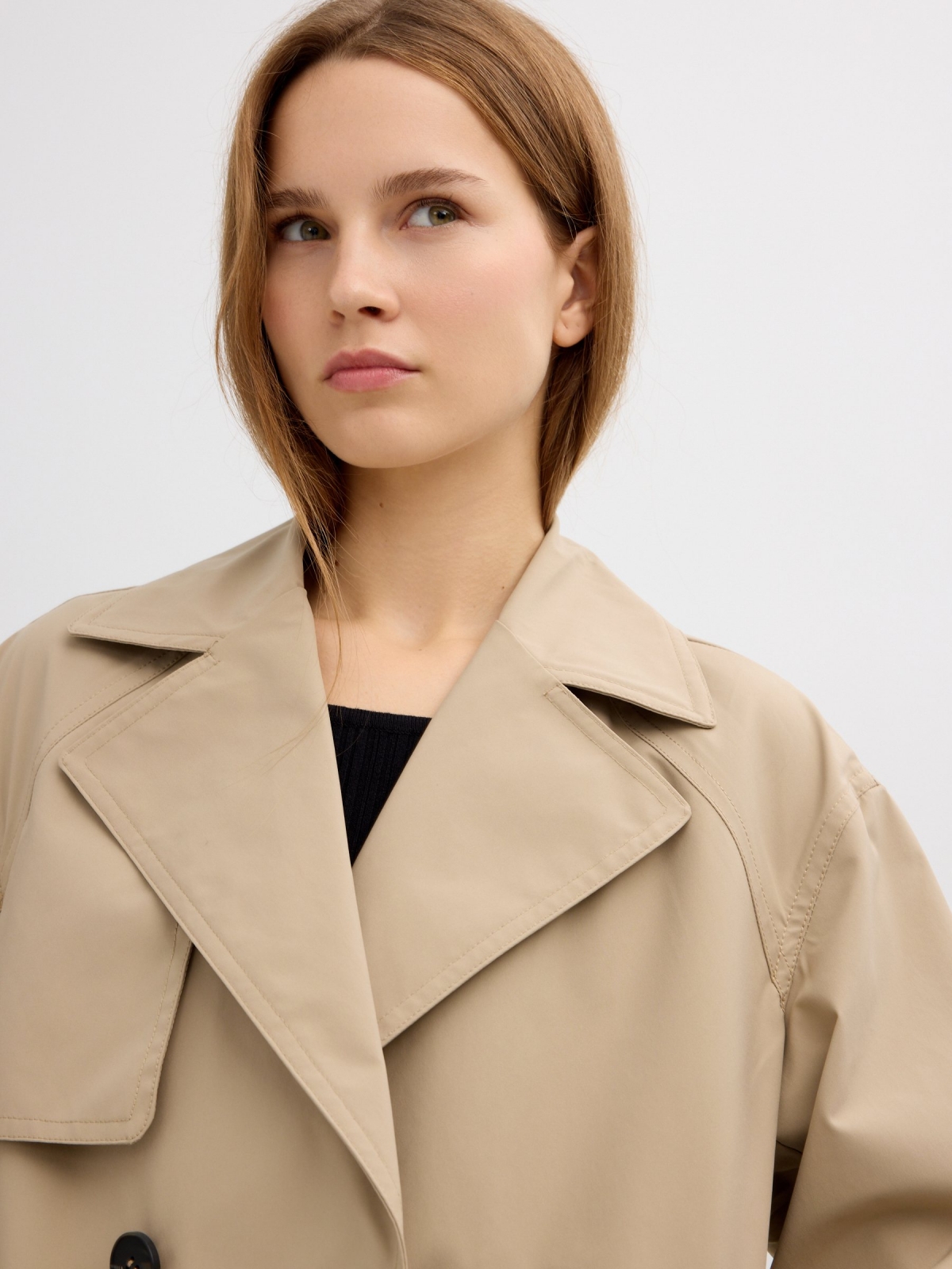 Long trench coat sand front view