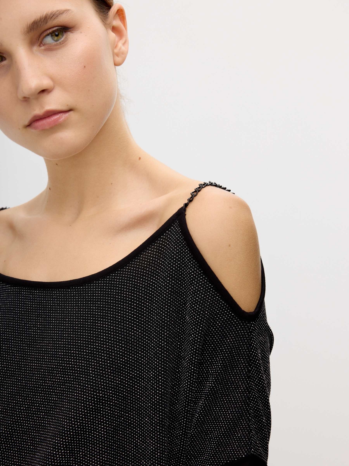 Camisola tecido lurex preto vista detalhe