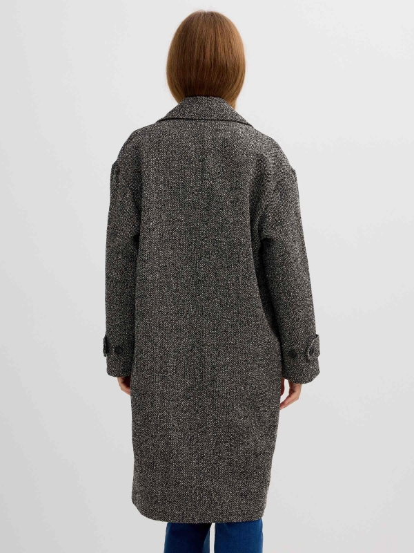 Herringbone coat greyish green middle back view