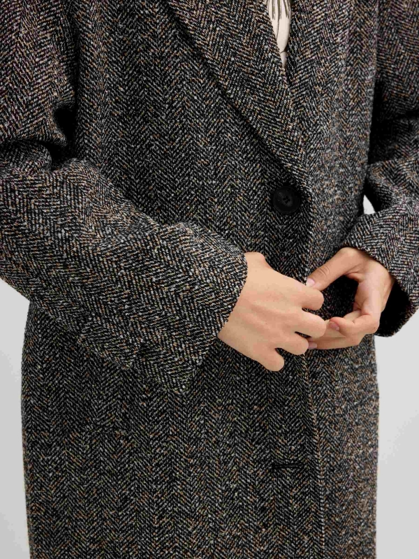 Herringbone coat greyish green detail view