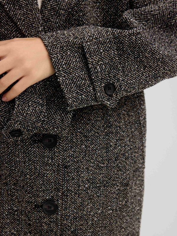 Herringbone coat greyish green detail view