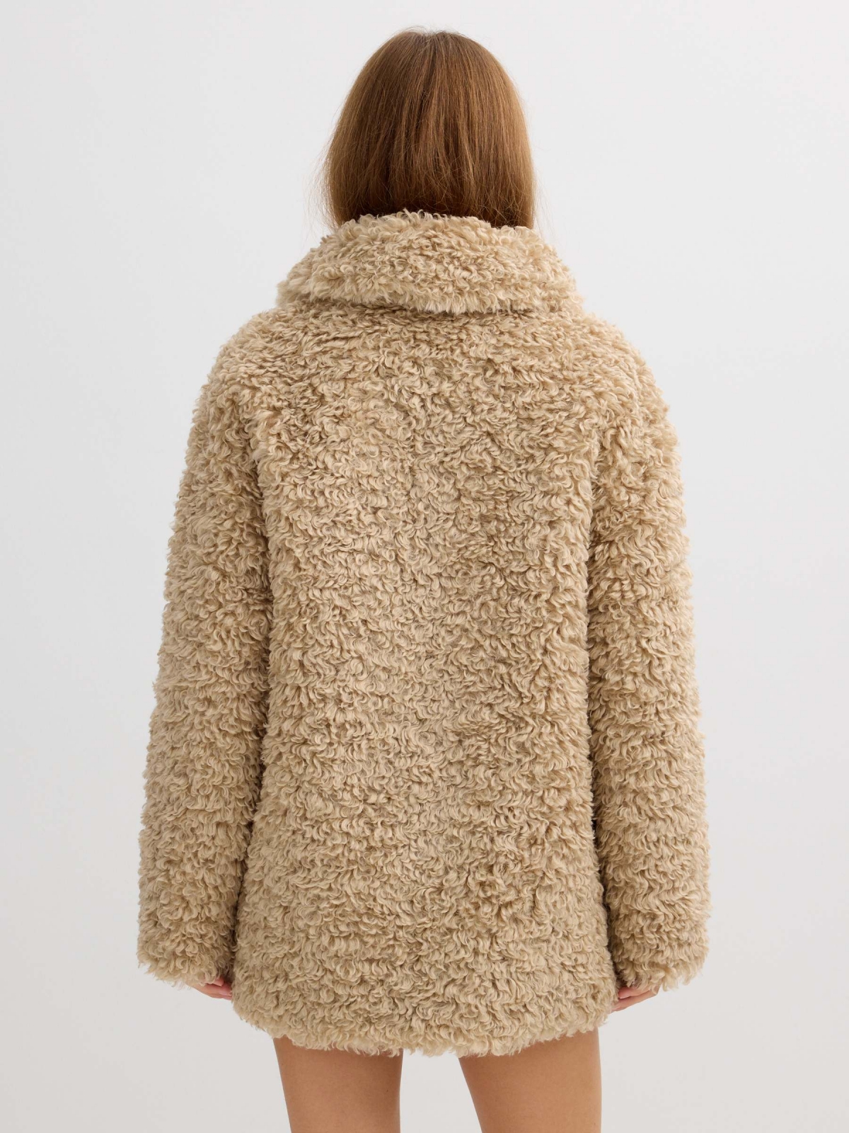 Faux fur jacket light brown middle back view