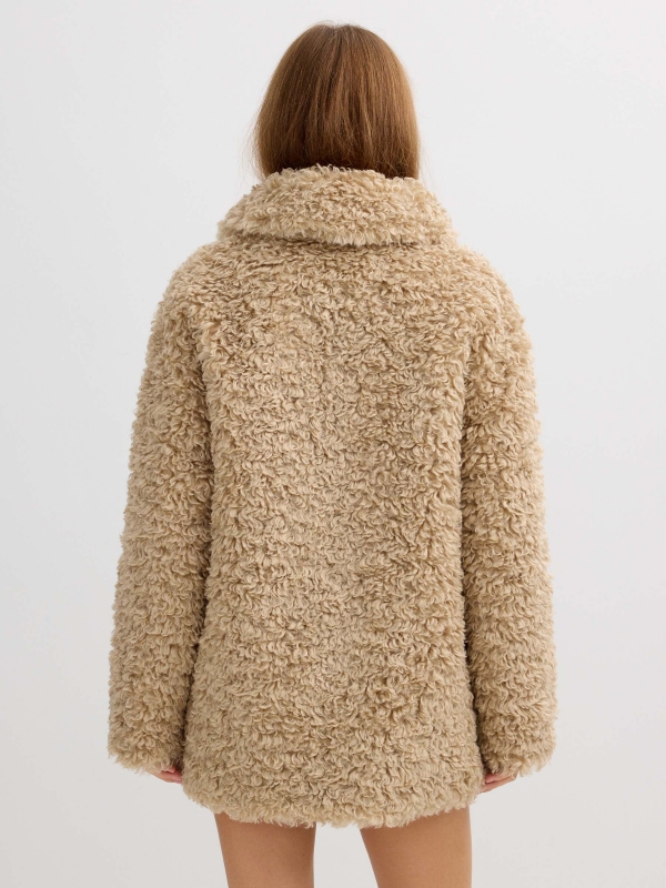 Faux fur jacket light brown middle back view