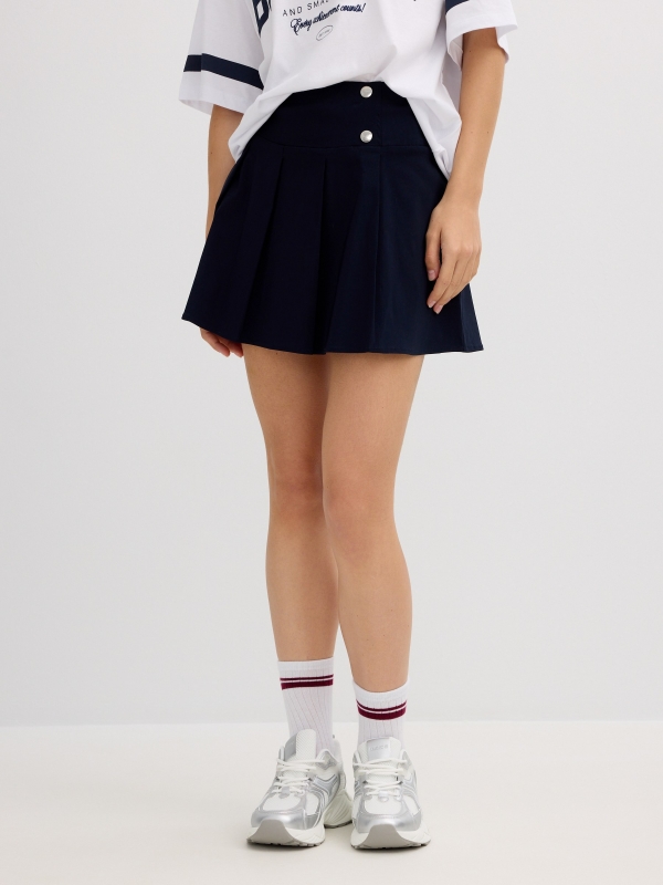 Falda mini plisada azul marino vista media trasera