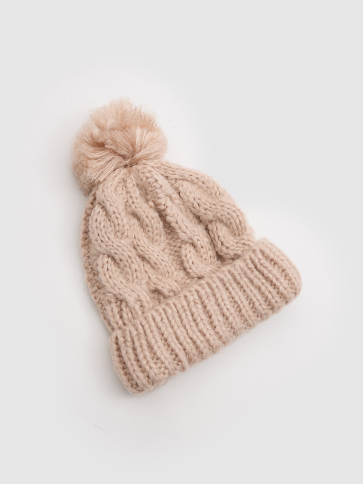 Nude hat with pompom nude pink 45º back view