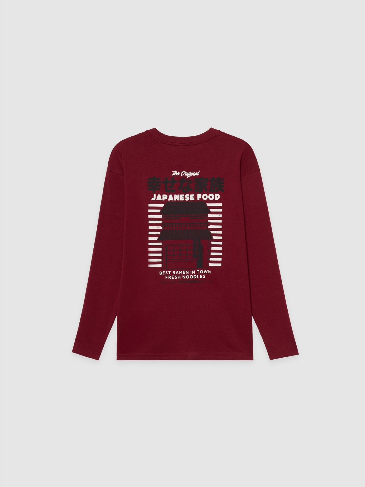 Camiseta manga larga comida japonesa burdeos vista trasera