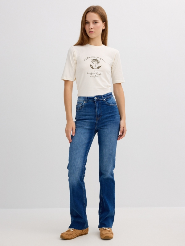 Camiseta estampado flores blanco roto vista general frontal