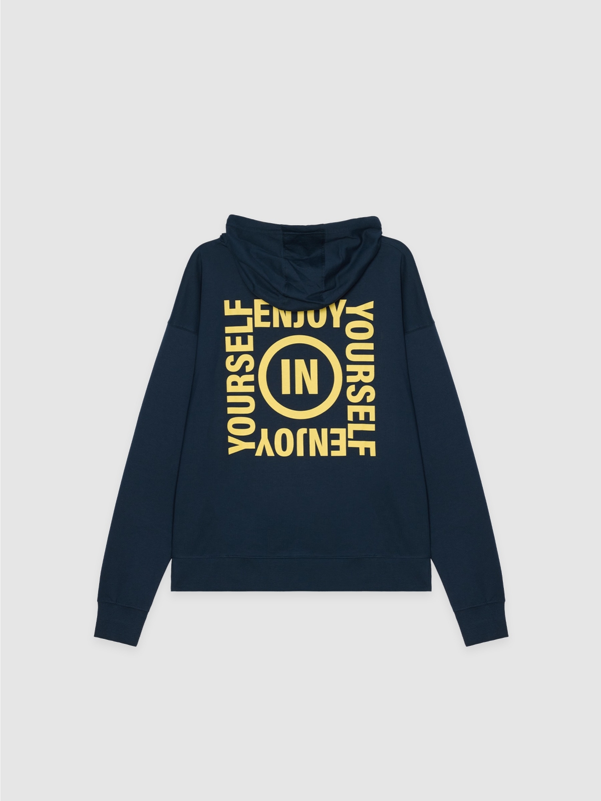 Inside fleece hoodie navy back view