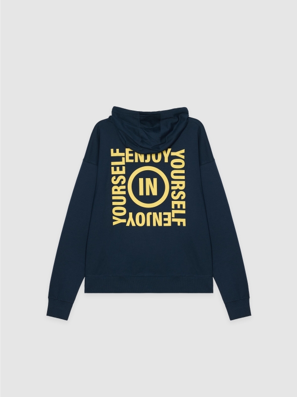 Inside fleece hoodie navy back view