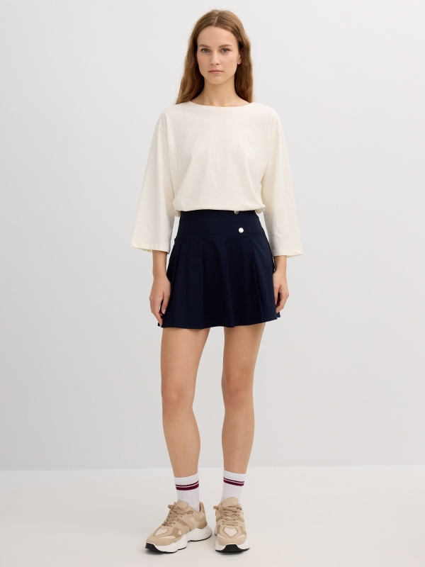 Camisola de algodão decote barco off white vista geral frontal