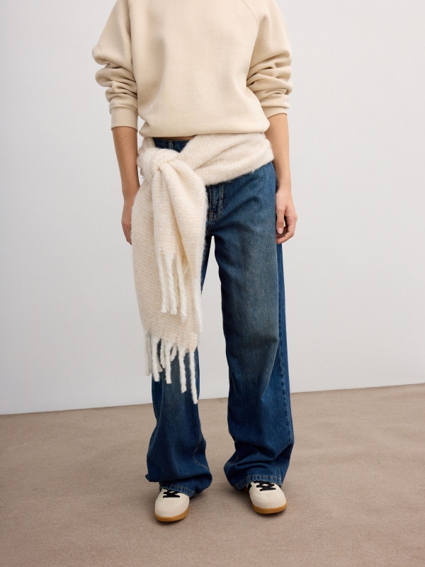 Beige patterned scarf beige with a model