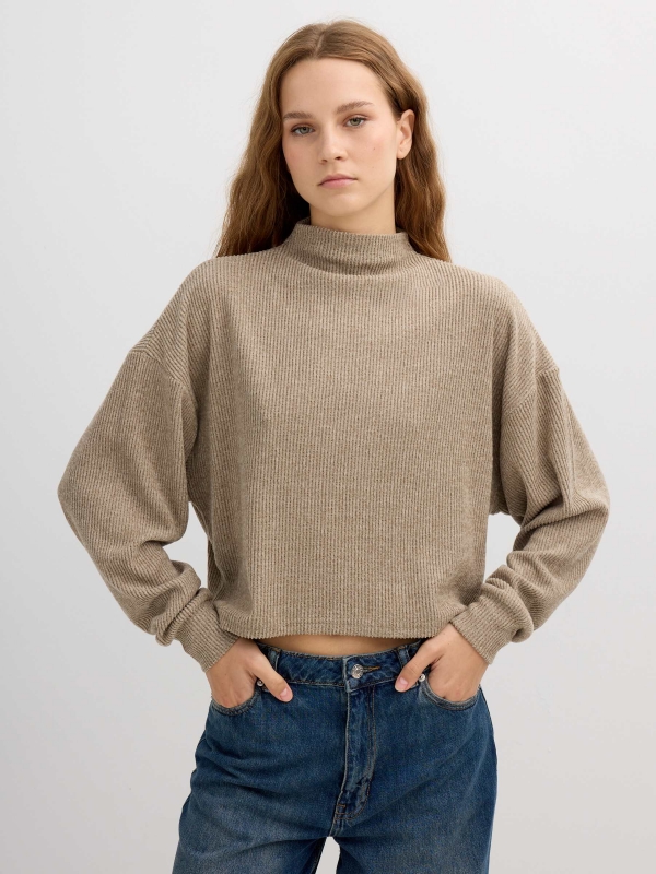Perkins collar jersey brown middle front view