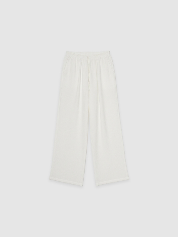  Pantalón fluido wide leg beige vista frontal