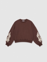 %Pto% Balloon sleeve floral sweatshirt chocolate front view