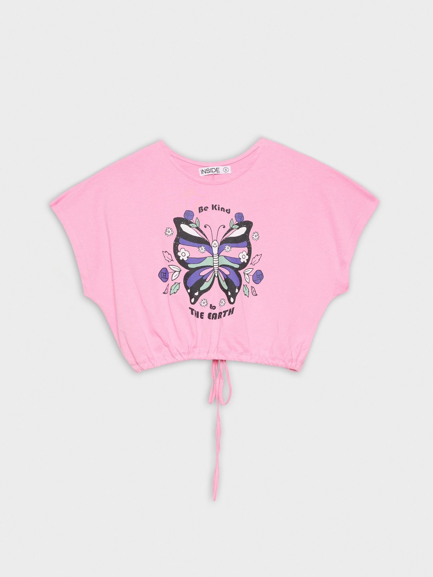 Crop T-shirt with lacing pink middle front view