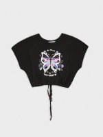 %Pto% Crop T-shirt with lacing black