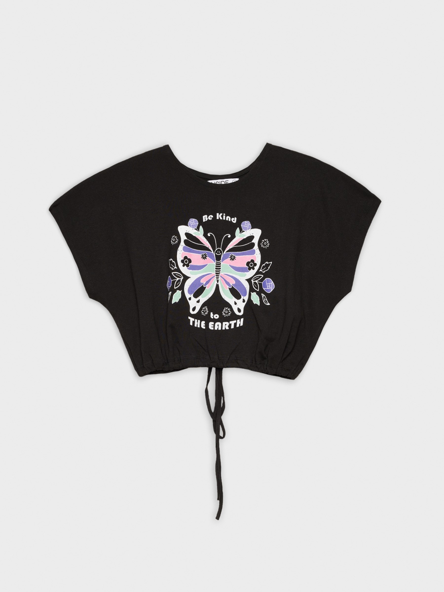 Camiseta crop con lazada negro vista media frontal