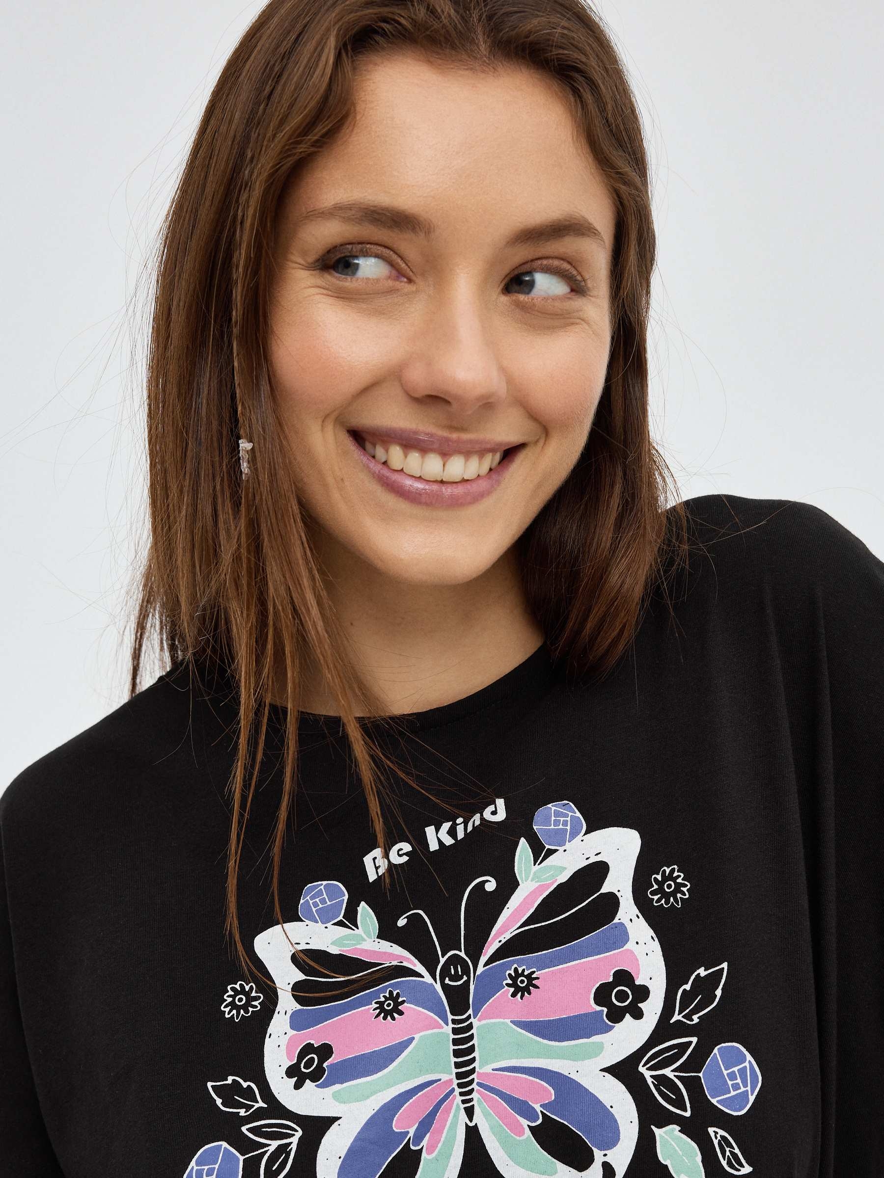 Crop T-shirt with lacing black middle front view