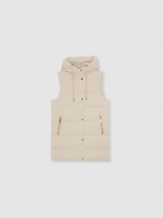 %Pto% Chaleco largo acolchado con capucha taupe vista frontal