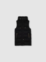 %Pto% Colete comprido acolchoado com capuz preto vista frontal