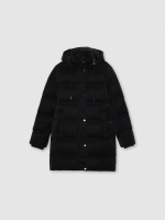 %Pto% Long padded anorak with hood black front view