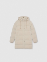 %Pto% Anoraque comprido acolchoado com capuz taupe vista frontal