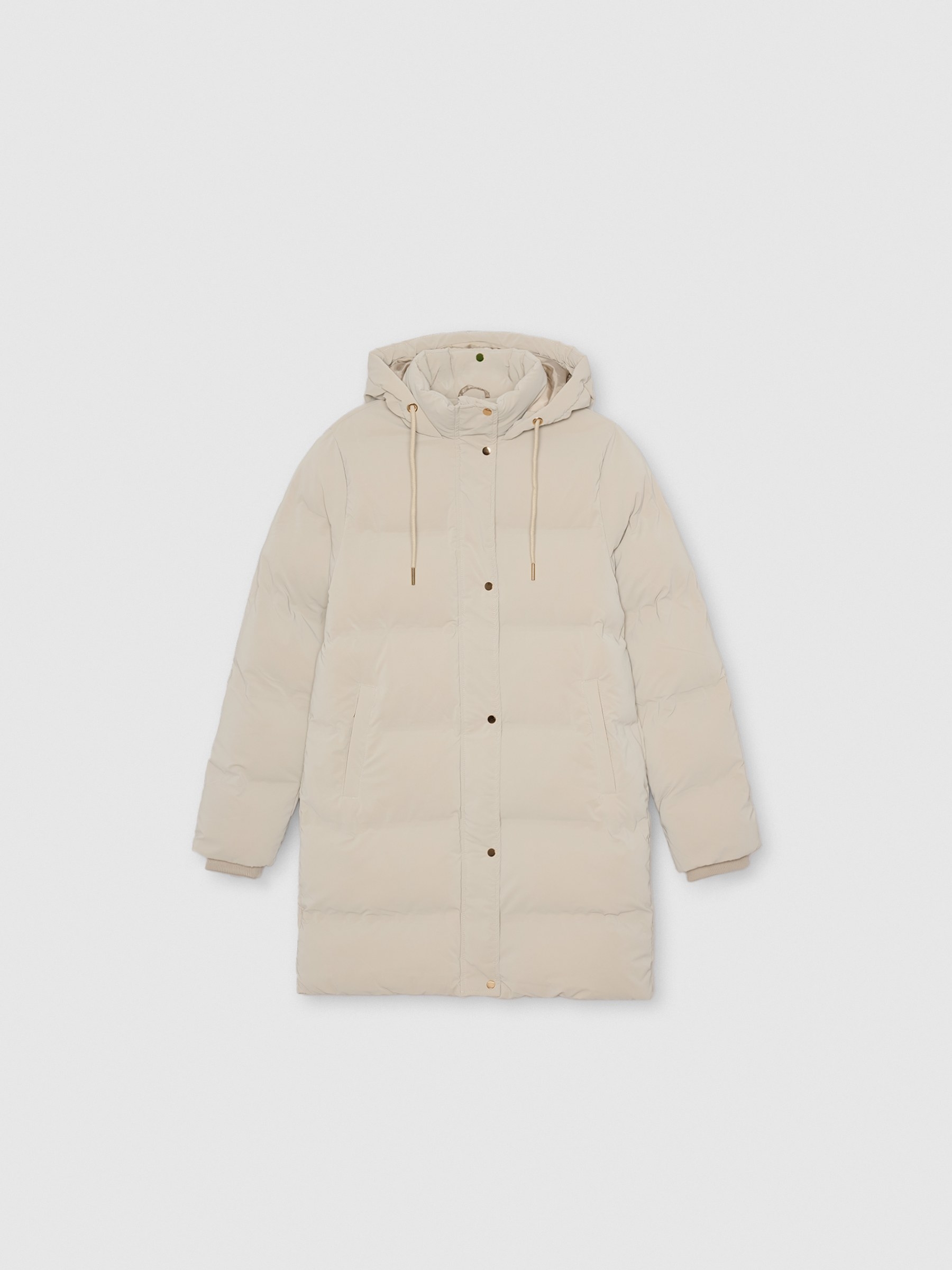 Anorak largo acolchado con capucha taupe vista media frontal