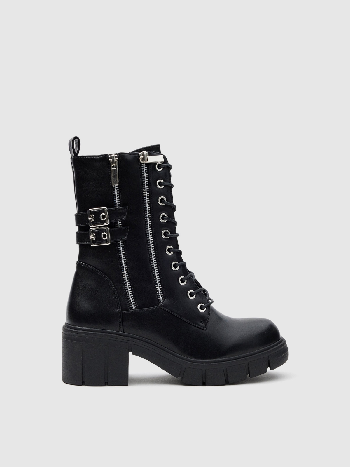 Ankle boots with studs and buckles black
