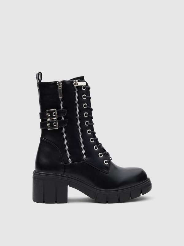Ankle boots with studs and buckles black