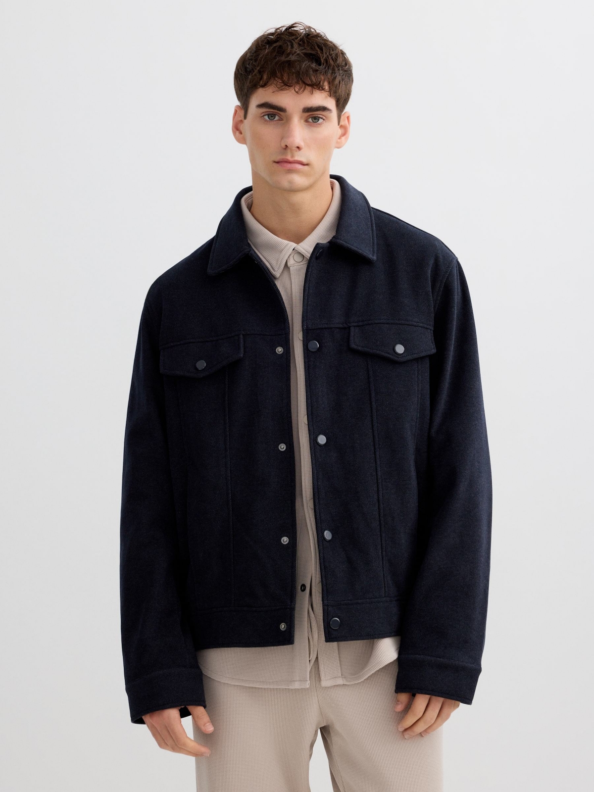 Cloth jacket navy middle front view