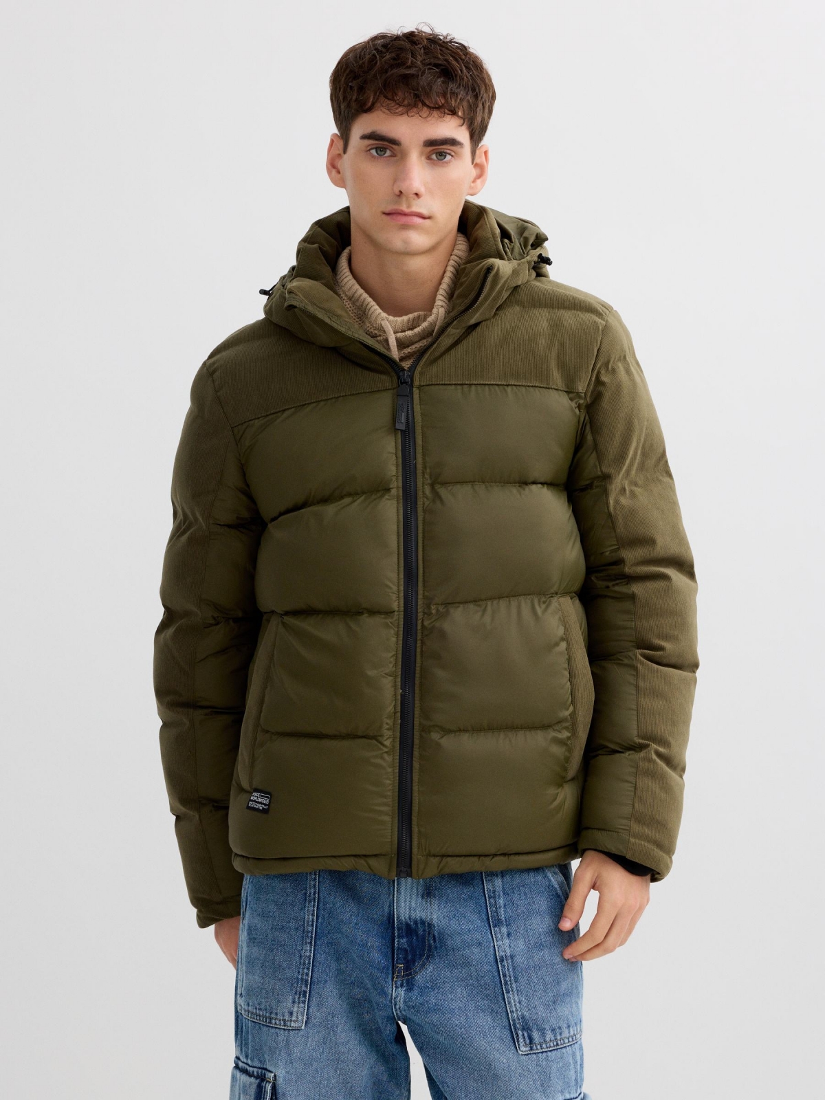 Padded jacket green middle front view