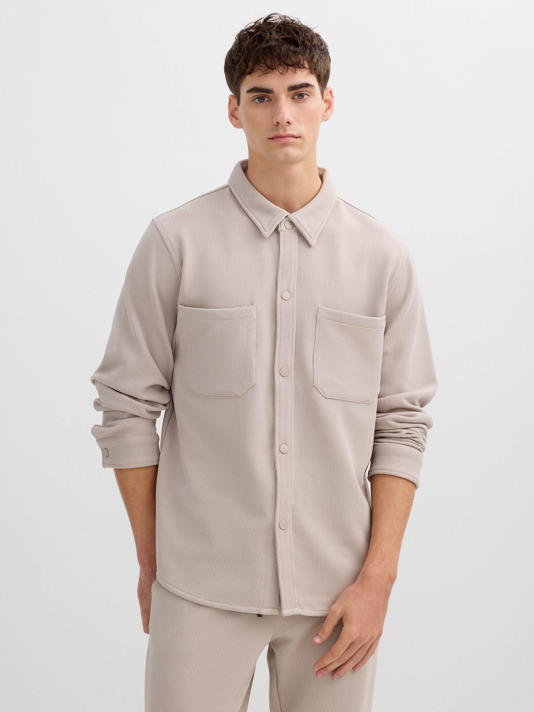 Long sleeve textured shirt raw middle front view