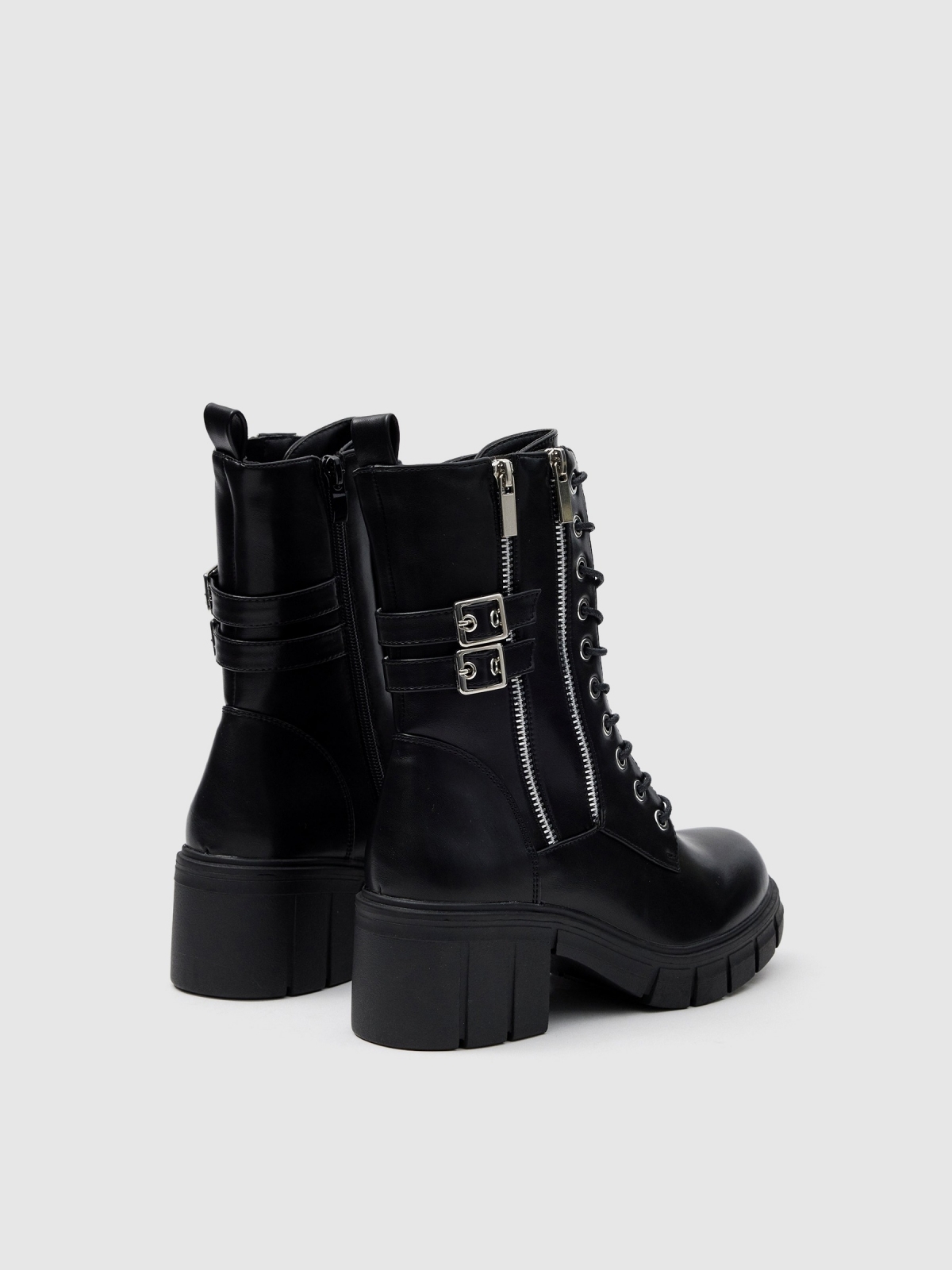 Ankle boots with studs and buckles black 45º back view