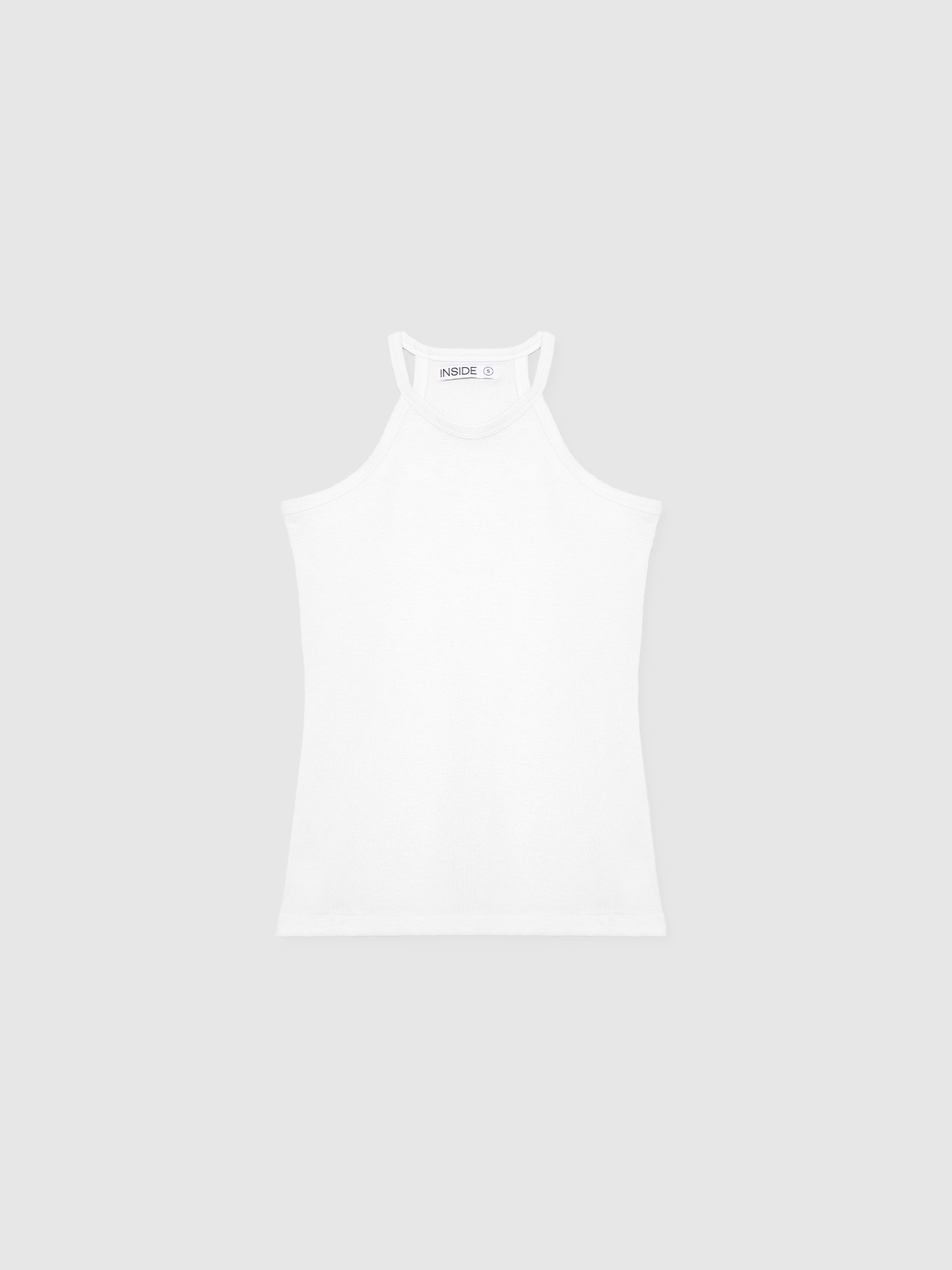 Camiseta básica gola halter branco vista meia frontal