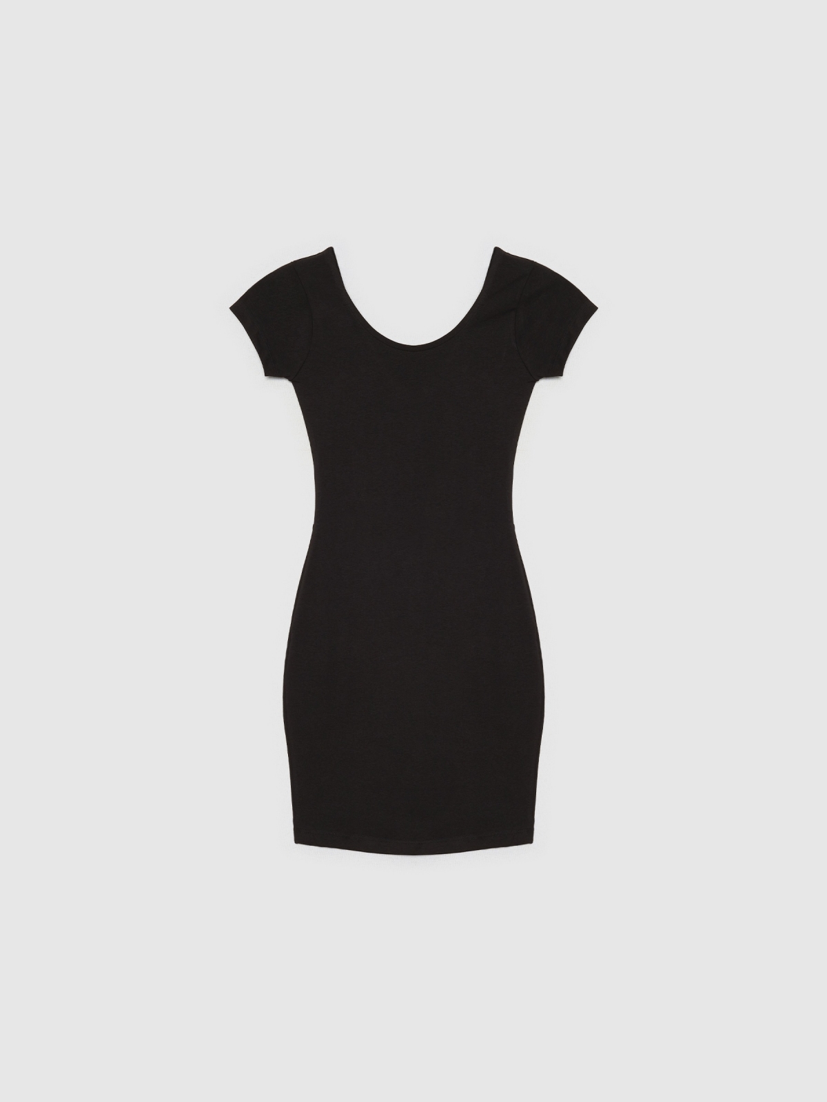 %Pto% Vestido abertura costas preto vista frontal