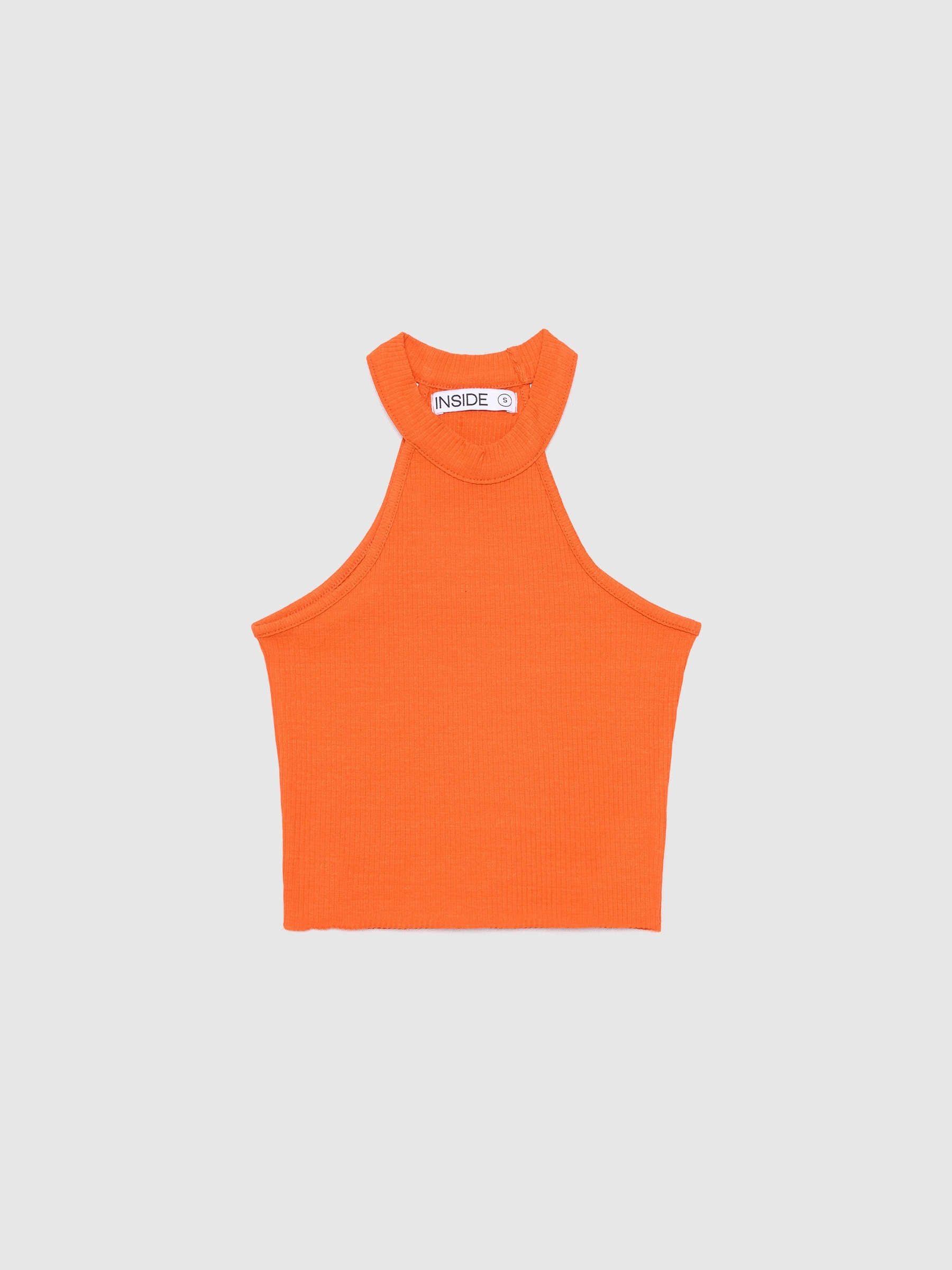 Top halter canalé naranja oscuro vista media frontal