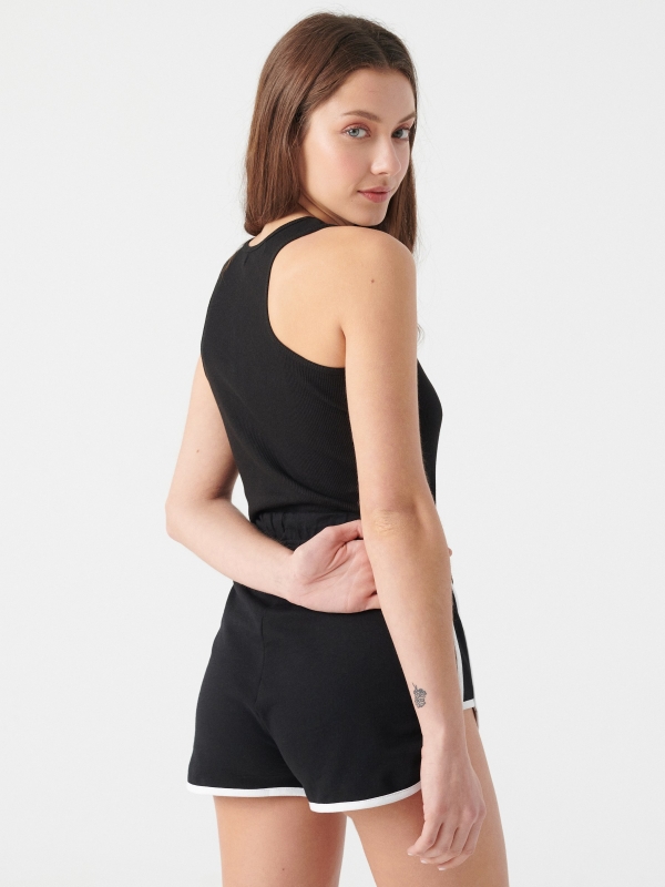 Short contrasting trims black middle back view