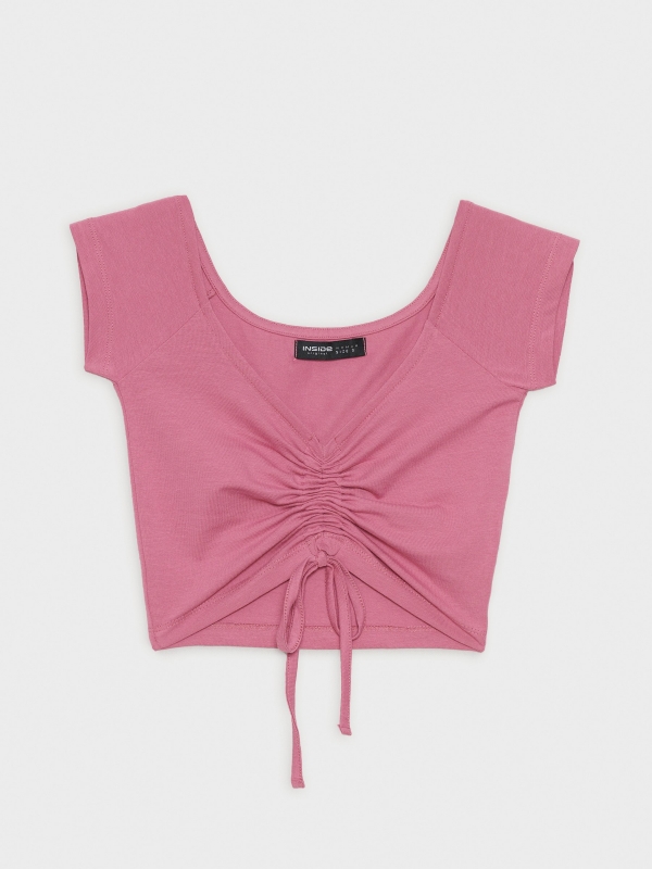  Camiseta cropped franzida malva vista frontal