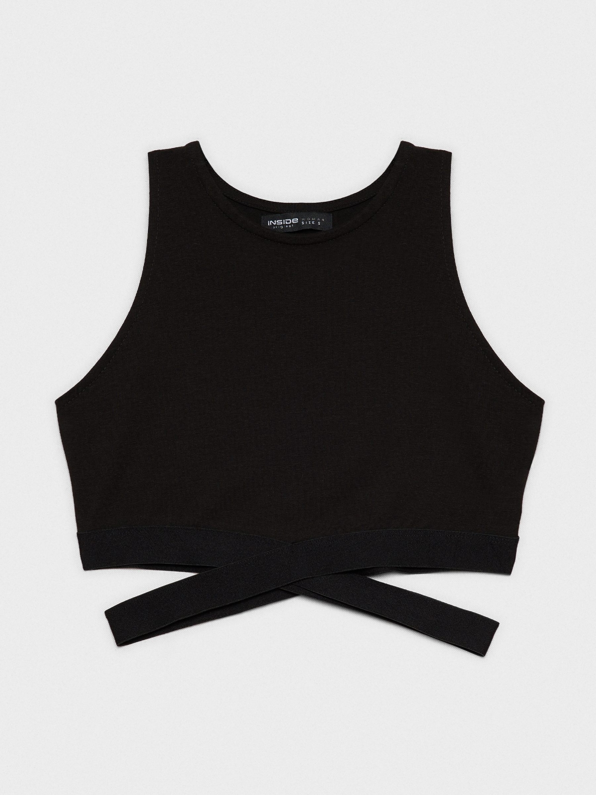 %Pto% Elastic cross cropped top black front view