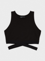 %Pto% Elastic cross cropped top black front view
