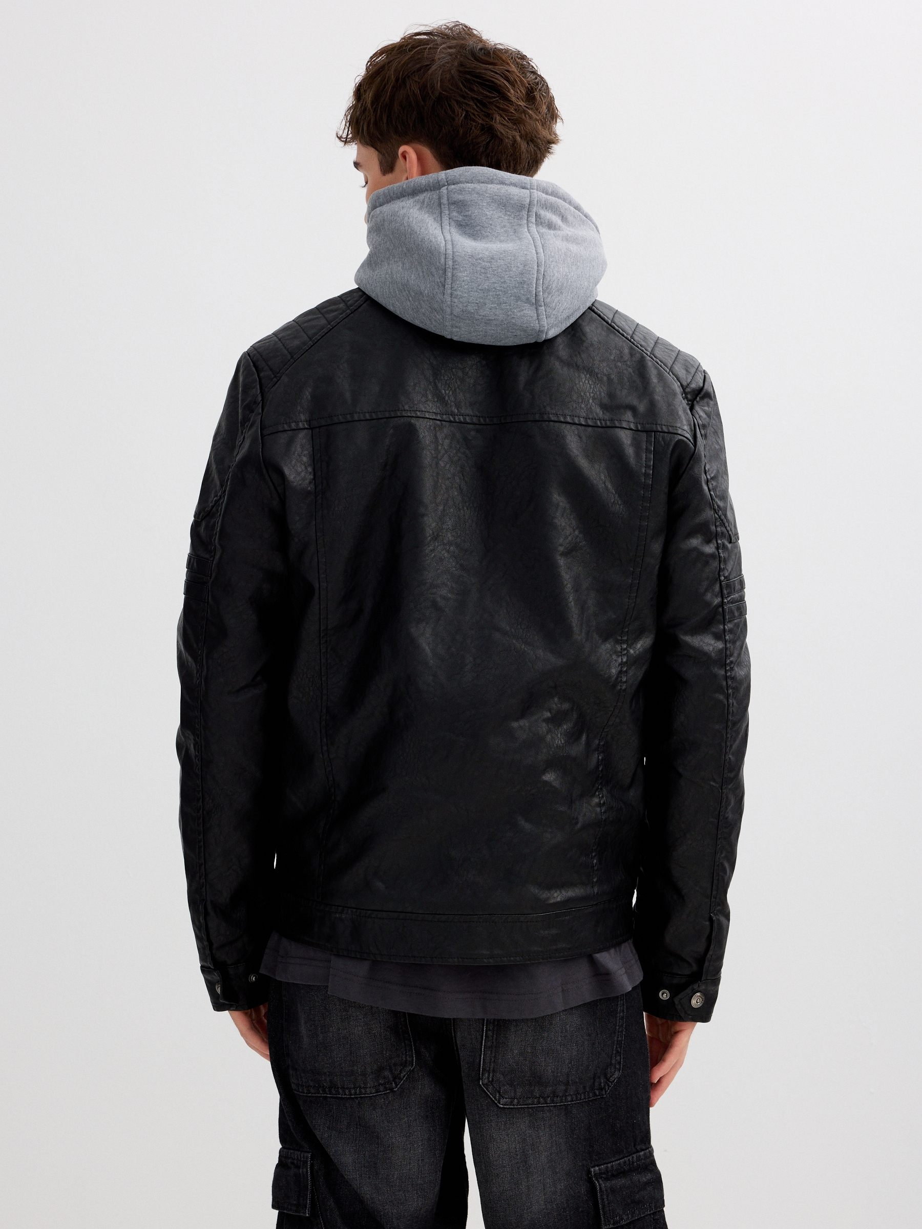 Biker faux leather jacket black middle front view