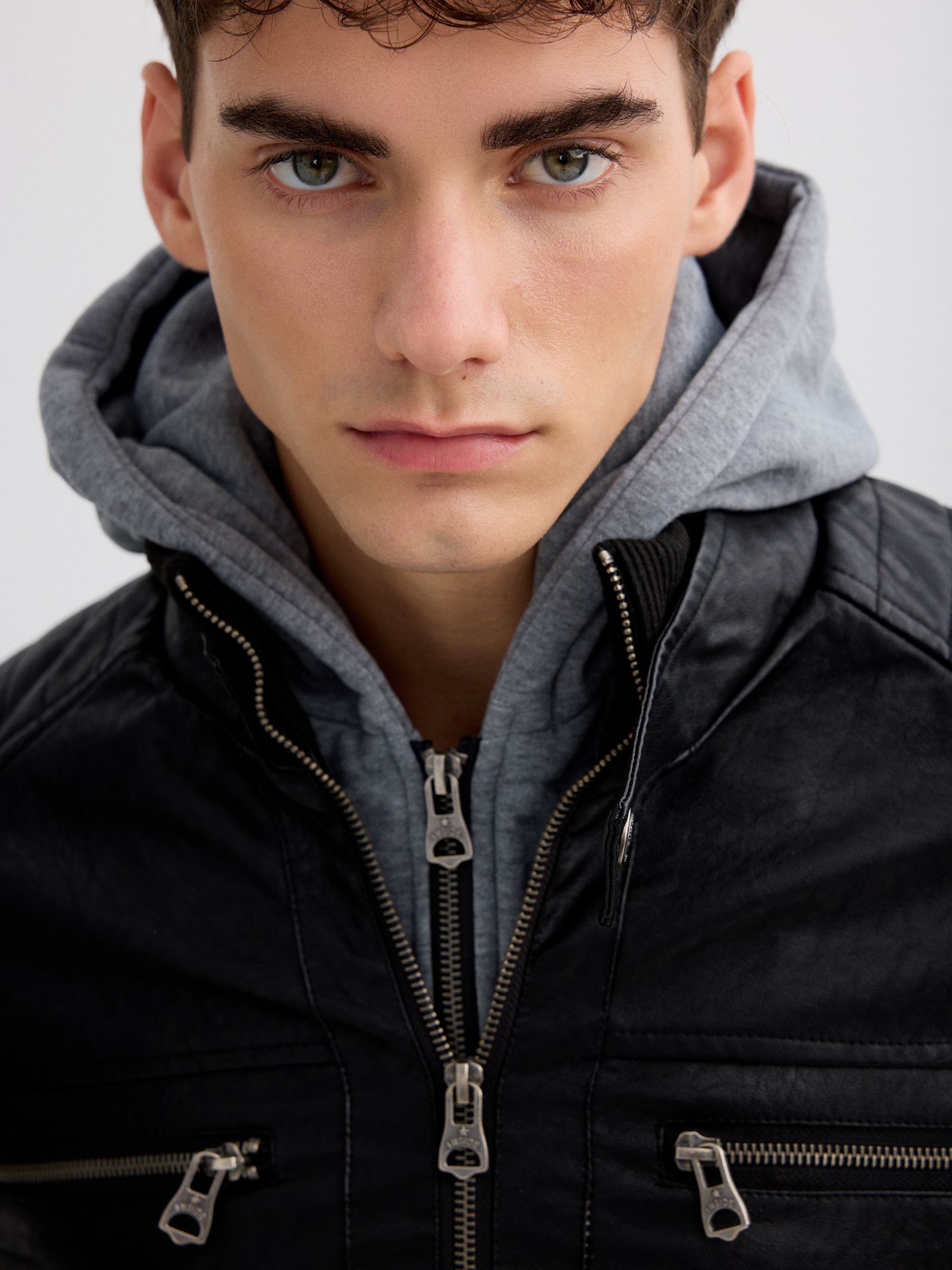 Biker faux leather jacket black middle front view