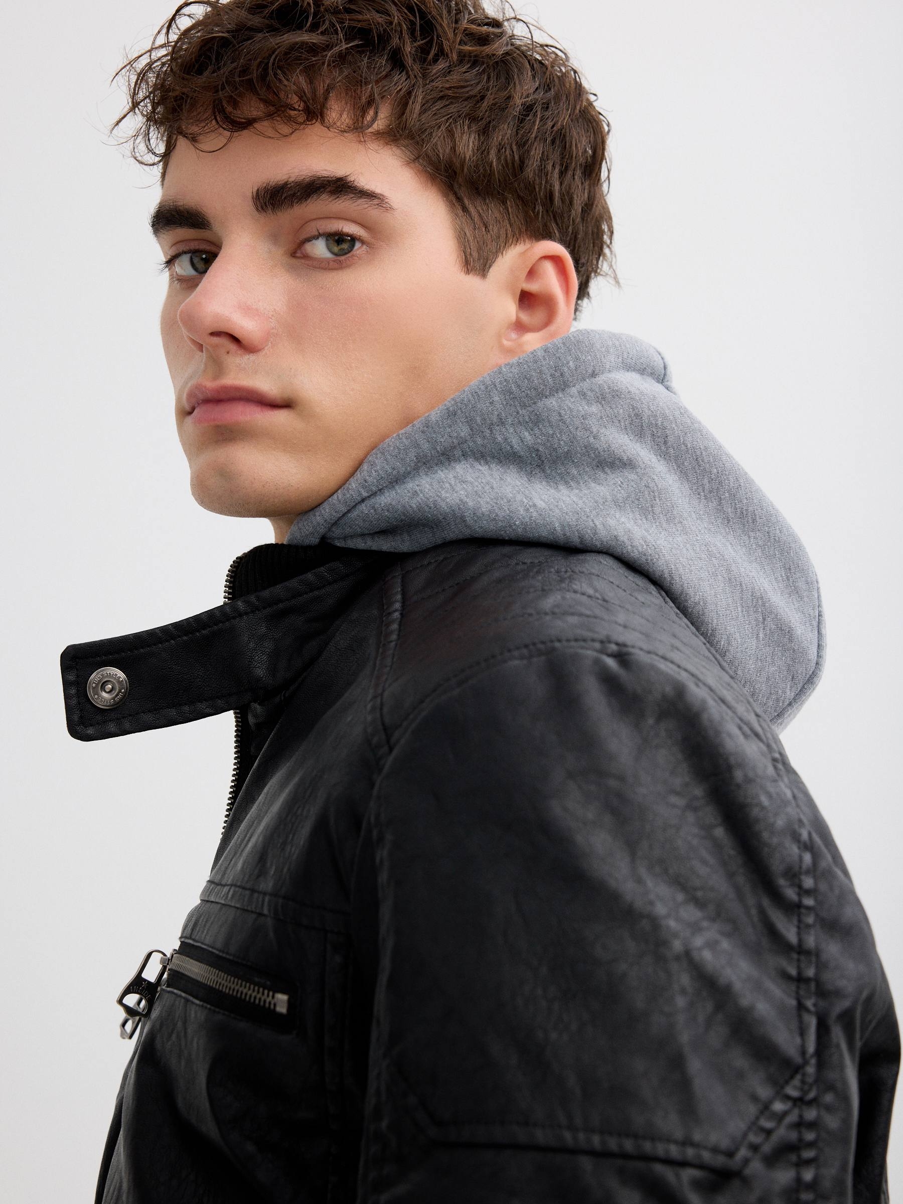 Biker faux leather jacket black middle front view