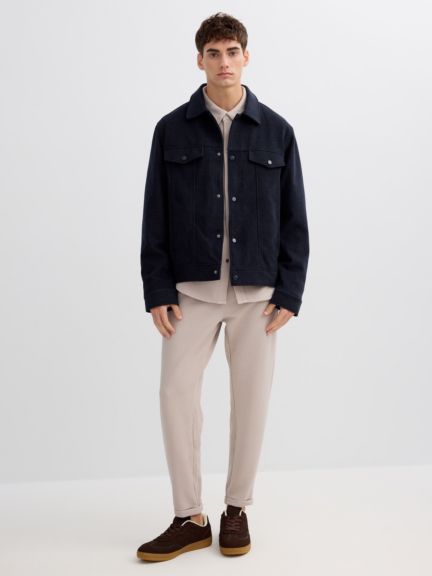 Cloth jacket navy middle front view