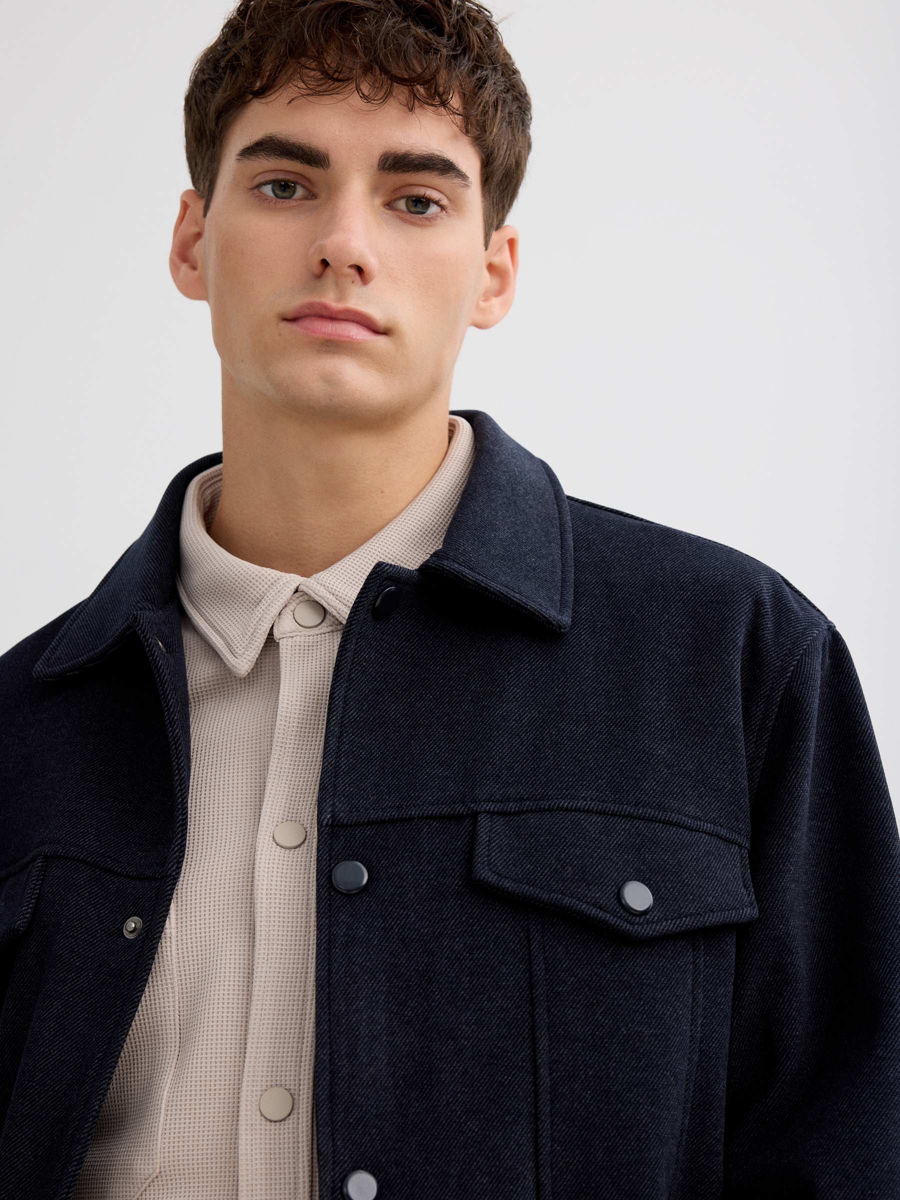 Cloth jacket navy middle front view