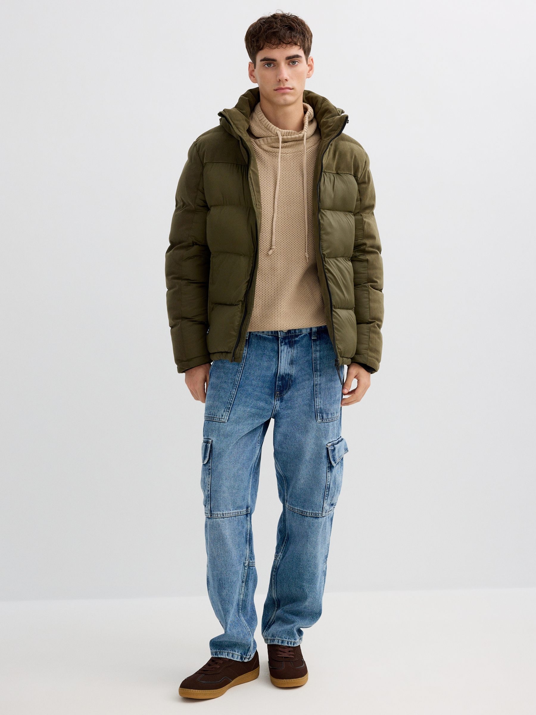 Padded jacket green middle front view