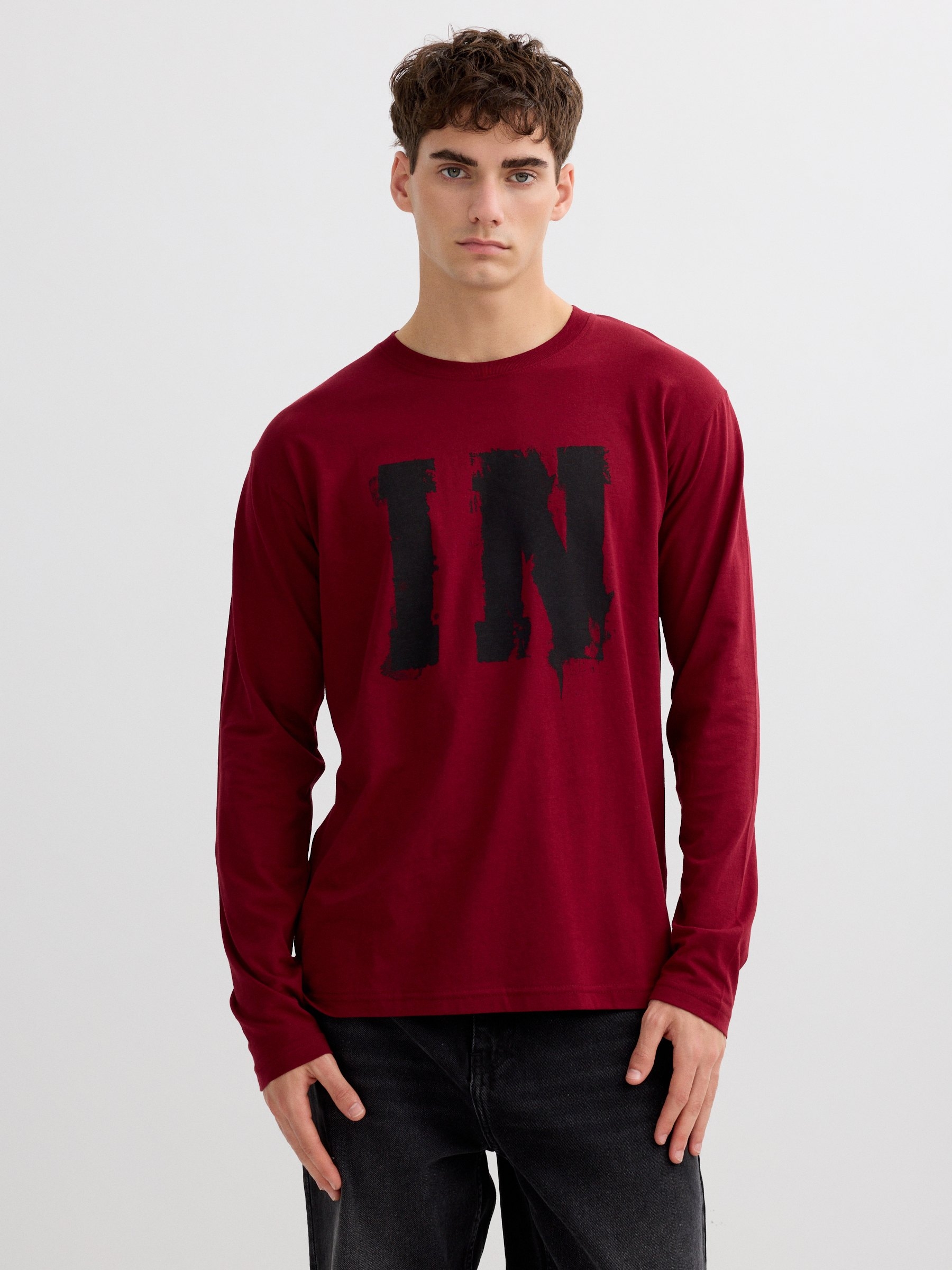 Long sleeve shirt Inside burgundy middle front view