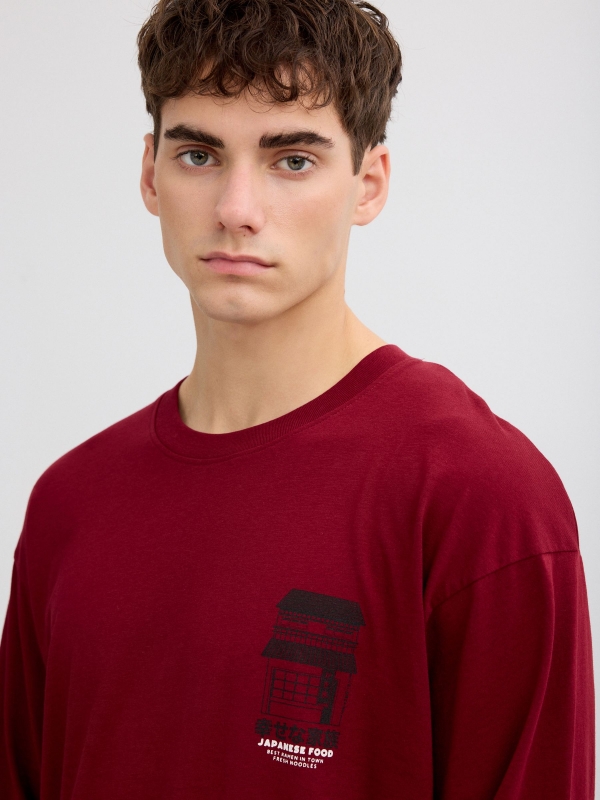 Long sleeve shirt Japanese food burgundy detail view