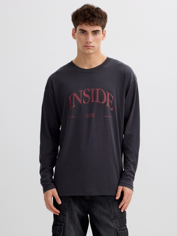 Camiseta de manga longa Inside cinza vista meia frontal