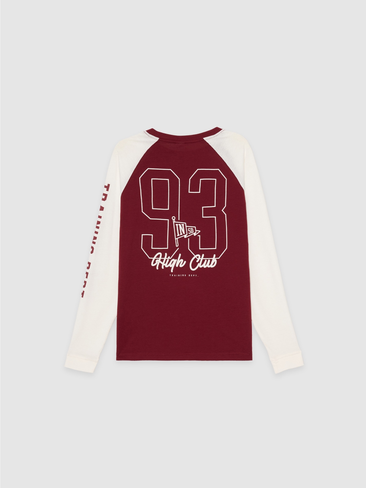 Camiseta manga larga universitaria burdeos vista trasera